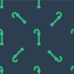 Line Walking stick cane icon isolated seamless pattern on blue background. Vector