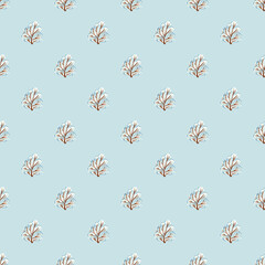 Beautiful winter seamless pattern with hand drawn watercolor cute trees. New Year. For decoration of gift wrapping, design works, postcards, design of fabrics and textiles, invitation, wrapping, paper