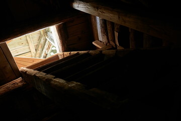 Walls inside a wooden chapel on the island of Kizhi
