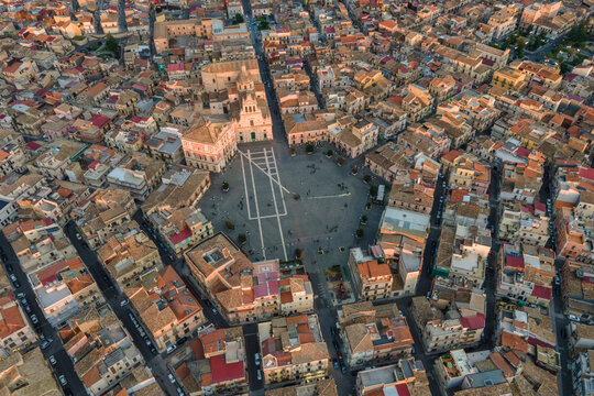 Aerial view of Grammichele, a small town near Catania, Sicily, Italy.