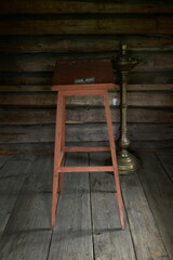 Walls inside a wooden chapel on the island of Kizhi