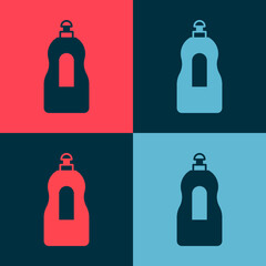 Pop art Dishwashing liquid bottle icon isolated on color background. Liquid detergent for washing dishes. Vector