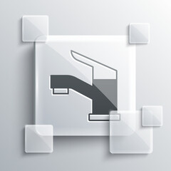 Grey Water tap icon isolated on grey background. Square glass panels. Vector