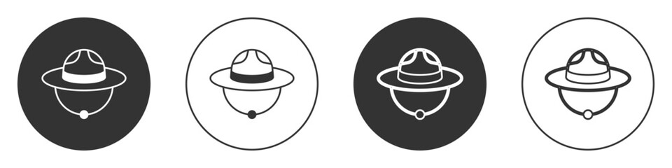 Black Canadian ranger hat uniform icon isolated on white background. Circle button. Vector