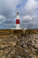 Fototapeta na wymiar view of the Portland Bill Lighthouse and Vistors Center on the Isle of Portland in southern England