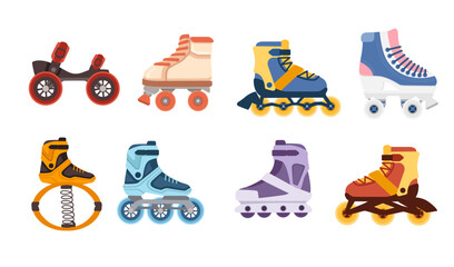 Set of modern design roller skates simple cartoon design vector illustration sport or casual equipment isolated on white background