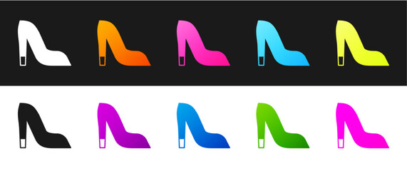 Set Woman shoe with high heel icon isolated on black and white background. Vector