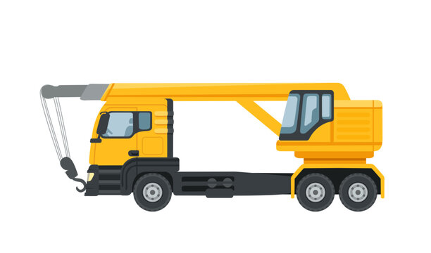 Yellow Crane truck heavy industrial machine vector illustration isolated on white background