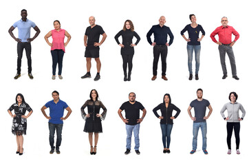 Fototapeta premium group of women and men with arms akimbo on white background