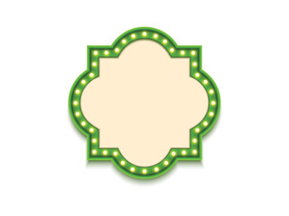 Antique shape marquee vintage 3d lightbox with glowing bulb. Green color retro frame design vector illustration.