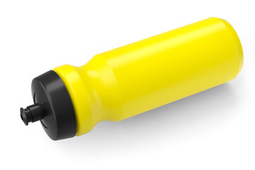 Yellow plastic sport shaker for protein drink isolated on white background.