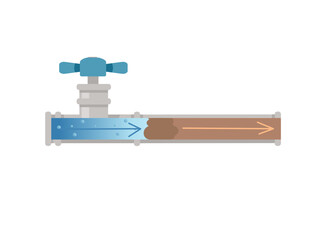 Cleaning water pipe with chemical agent unclogging process vector illustration isolated on white background