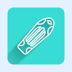 White line Skateboard deck icon isolated with long shadow background. Extreme sport. Sport equipment. Green square button. Vector