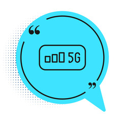 Black line 5G new wireless internet wifi connection icon isolated on white background. Global network high speed connection data rate technology. Blue speech bubble symbol. Vector