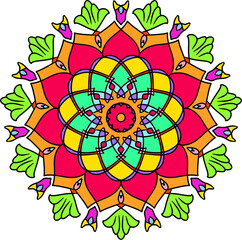 Colorful hand drawn mandala doodle vector with bright colors ,tribal ethnic ornament ornate design isolated element.