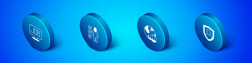 Set Isometric Search job, Globe and people, User protection and Resume icon. Vector