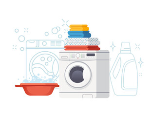 Modern electric washing machine laundromat washing appliance for household chores vector illustration isolated on white background