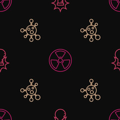 Set line Chemical explosion, Molecule and Radioactive on seamless pattern. Vector
