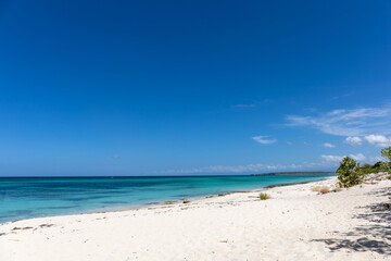 Pristine white sands and crystal clear waters of the Playa de la Cueva Beach, Cabo Rojo,...