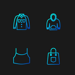 Set line Handbag, Female crop top, Shirt and Hoodie. Gradient color icons. Vector