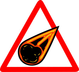 meteorite danger, danger from outer space, comet, disaster warning vector transparent red triangular road sign