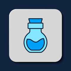 Filled outline Poison in bottle icon isolated on blue background. Bottle of poison or poisonous chemical toxin. Vector