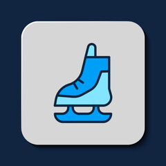 Fototapeta premium Filled outline Skates icon isolated on blue background. Ice skate shoes icon. Sport boots with blades. Vector