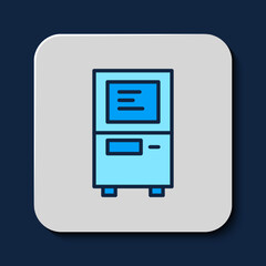 Filled outline ATM - Automated teller machine icon isolated on blue background. Vector
