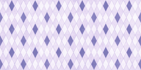 Seamless diamond harlequin surface pattern in Digital Lavender color of the year for 2023. Contemporary light purple fashion design textile. Trendy violet wrapping paper or fabric swatch background..