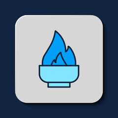 Filled outline Alcohol or spirit burner icon isolated on blue background. Chemical equipment. Vector