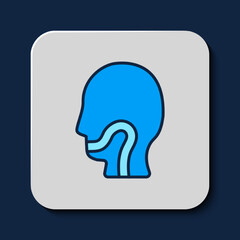 Filled outline Sore throat icon isolated on blue background. Pain in throat. Flu, grippe, influenza, angina. Healthcare and medical. Vector