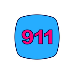 Filled outline Telephone with emergency call 911 icon isolated on white background. Police, ambulance, fire department, call, phone. Vector