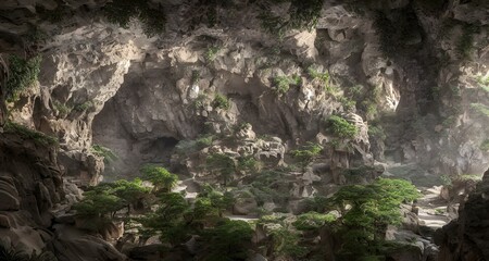 Mountain cave entrance, illustration