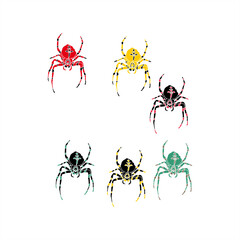 illustration set of several striped spiders
