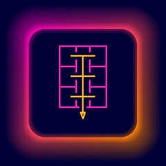 Glowing neon line Evacuation plan icon isolated on black background. Fire escape plan. Colorful outline concept. Vector