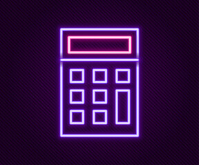 Glowing neon line Calculator icon isolated on black background. Accounting symbol. Business calculations mathematics education and finance. Colorful outline concept. Vector