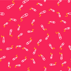 Line Microphone icon isolated seamless pattern on red background. On air radio mic microphone. Speaker sign. Vector
