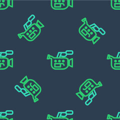 Fototapeta premium Line Cinema camera icon isolated seamless pattern on blue background. Video camera. Movie sign. Film projector. Vector