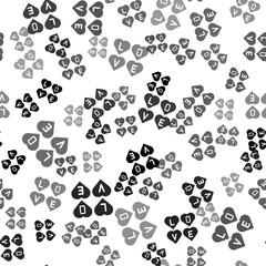 Black Love text icon isolated seamless pattern on white background. Valentines day greeting card template. Vector