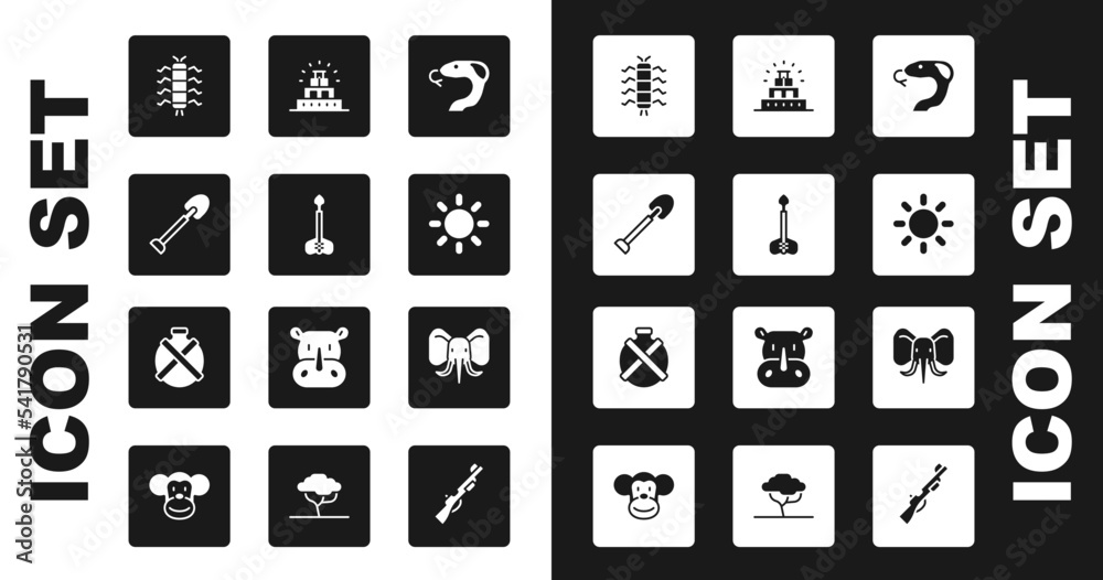 Canvas Prints set snake, arrow, shovel, centipede insect, sun, chichen itza mayan, elephant and canteen water bott