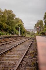 Fototapeta premium Durham UK: 7th June 2022: Tanfield Railway Station during the Queens Jubilee (No people)