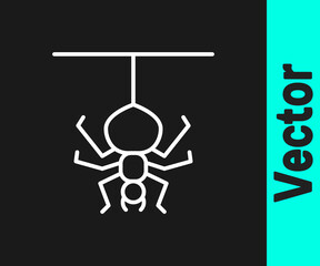 White line Spider icon isolated on black background. Happy Halloween party. Vector