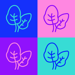 Pop art line Tropical leaves of palm tree icon isolated on color background. Vector