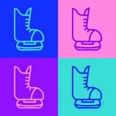 Pop art line Skates icon isolated on color background. Ice skate shoes icon. Sport boots with blades. Vector