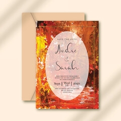 a modern wedding invitation template with abstract painting background