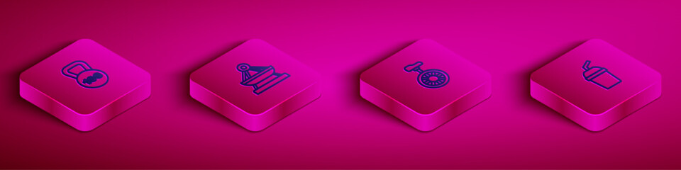 Set Isometric line Weight, Boat swing, Unicycle or one wheel bicycle and Paper glass with water icon. Vector © Kostiantyn