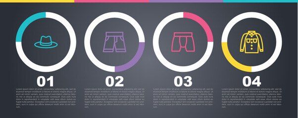 Set line Man hat, Short or pants, Men underpants and Shirt. Business infographic template. Vector