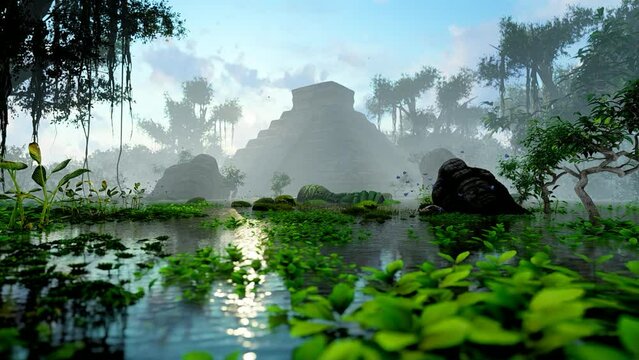 Pyramid of stone in the tropical jungle