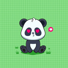 Cute panda in love chibi. sitting panda vector illustration.