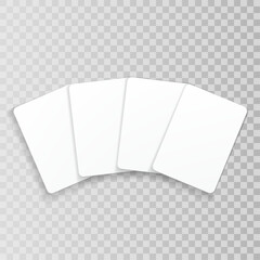 Four playing cards mockup. Blank cards on transparent background.